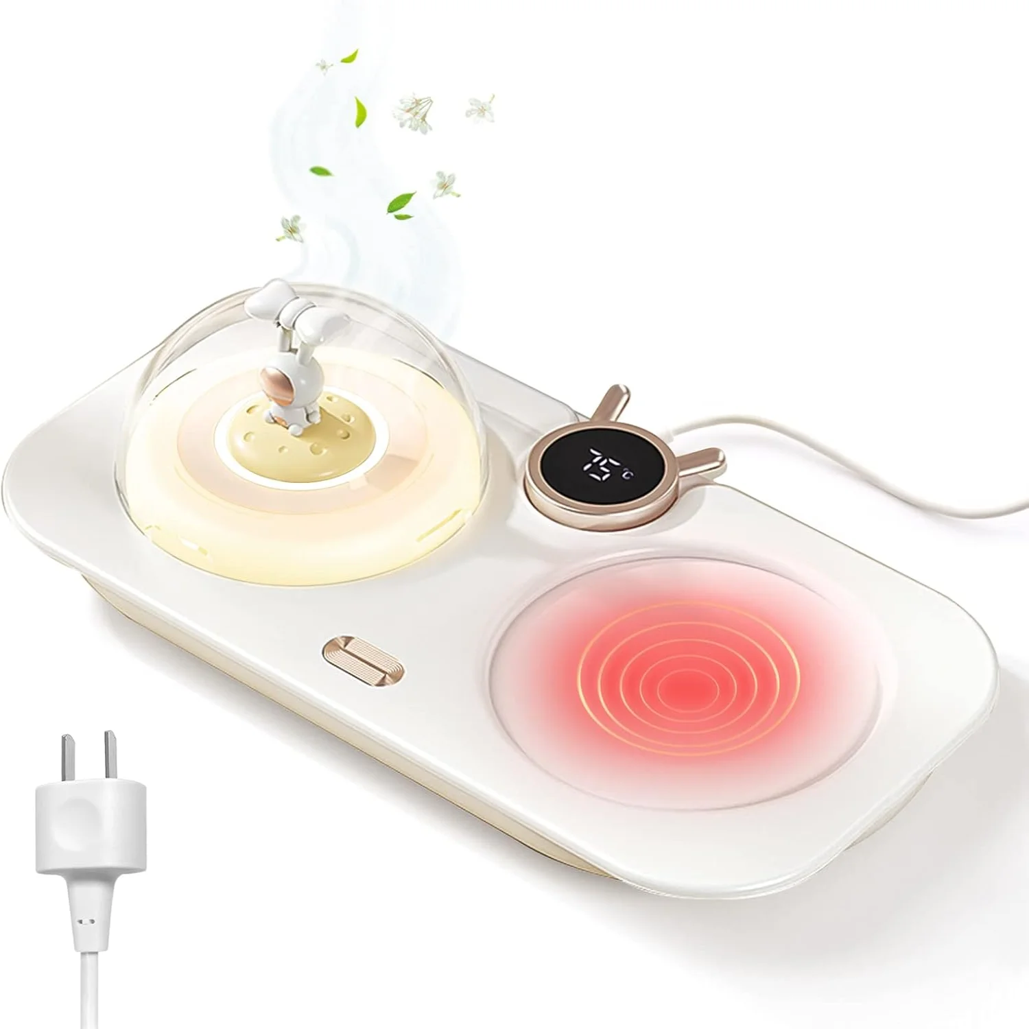 ، تدفئة المشروبات لمكتب المكتب مع الروائح والضوء الليلي، إعدادات درجة الحرارة، سخان الكوب الذكي للكاكاو والشاي،