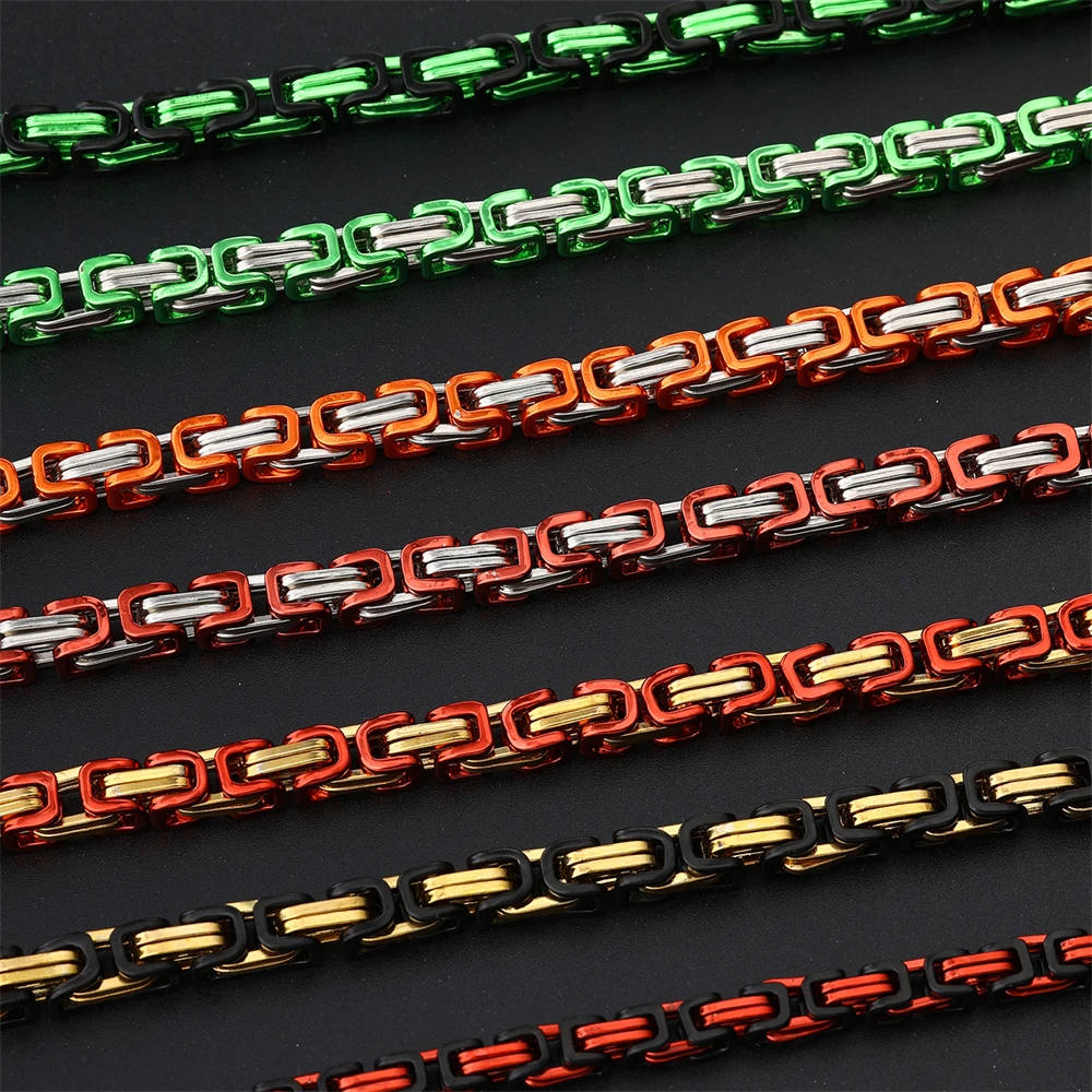 7 Rainbow Colored 6MM Byzantine Chain Stainless Steel Necklace Boys Mens Women Chain Hip Hop Rock Fashion Jewelry Link Chains