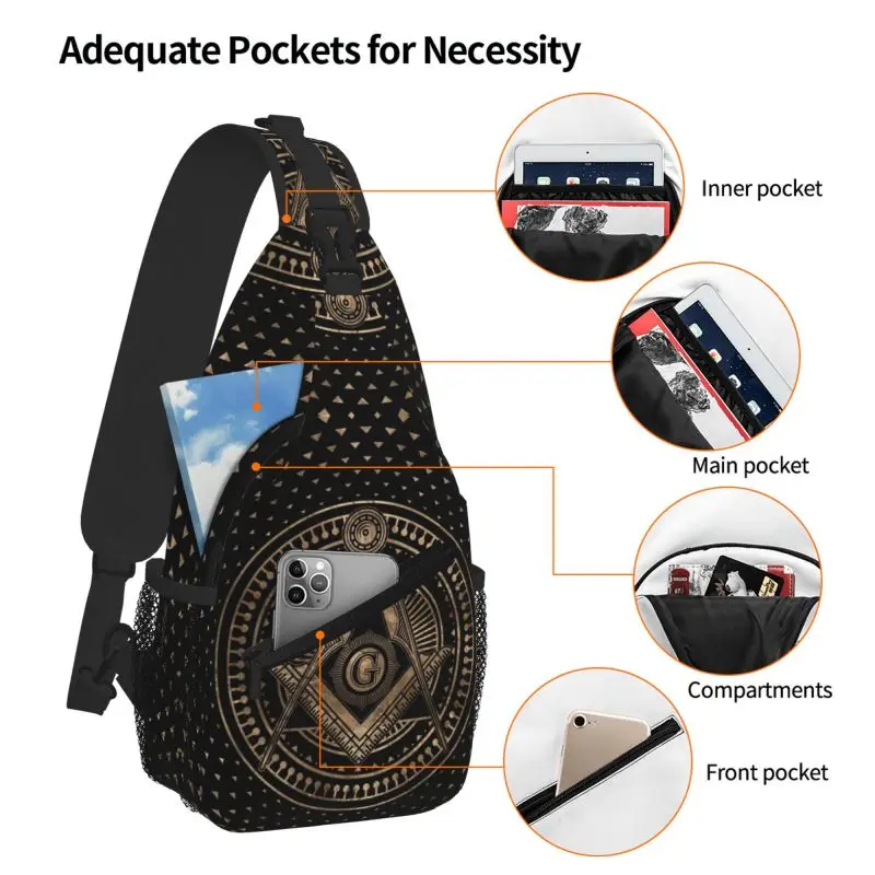 الماسونية الماسونية ميسون رمز حبال حقيبة صدر للرجال مخصص الماسوني Crossbody حقيبة الكتف للرجال ركوب الدراجات التخييم Daypack