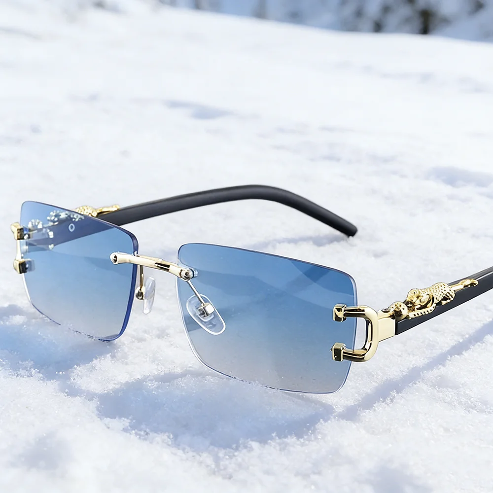 1-teilige modische Damen- und Herren-Sonnenbrille, rahmenlos, rechteckig, personalisierte Sonnenbrille für den Alltag, quadratische Vintage-Sonnenbrille