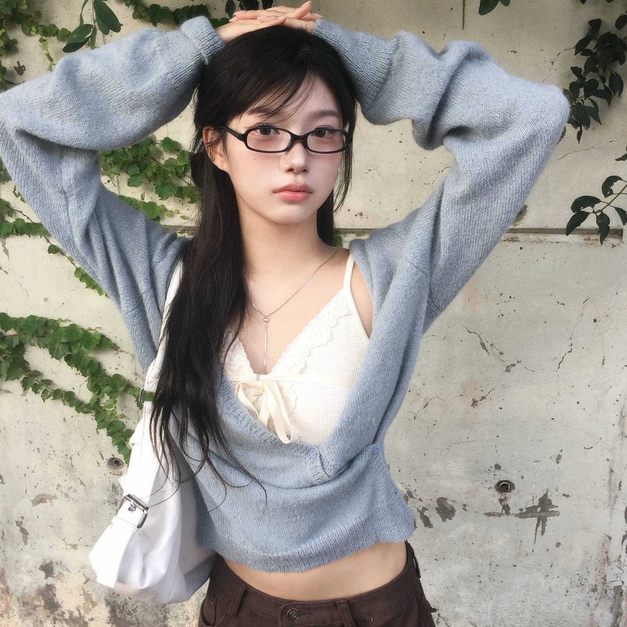 Autumn New Style Long Sleeve Knitted Sweater Slant Button Versatile Casual Wear for Women Comfortable Fit Knit Top