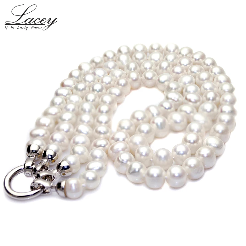 

Long Natural Freshwater Pearl Necklace For Women,925 Silver White Real Pearl Necklace Wedding Jewelry Girl Gifts