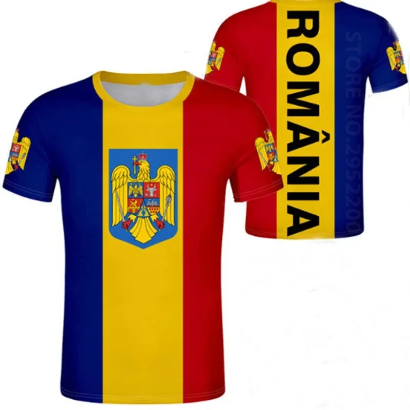 Customization Romania Football Jersey Romanian Eagle Coat Of Arms T Shirt Rumania Flag Emblem Soccer Club T-shirt Men's Tops Wom