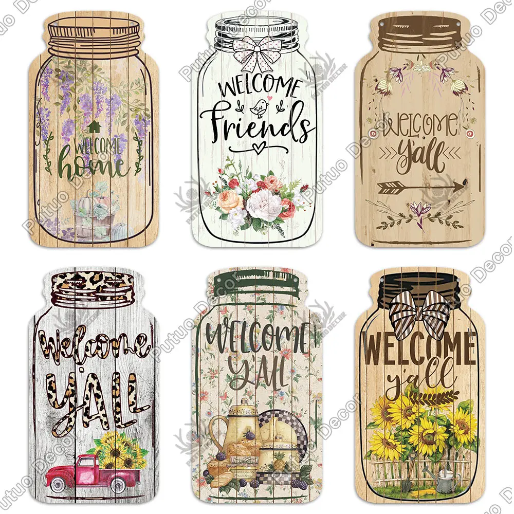علامات حائط خشبية على شكل جرة ماسون ديكور من بوتو، لوحات الطقس، ديكور منزلي ريفي، ديكور المزرعة، علامة ترحيب #6