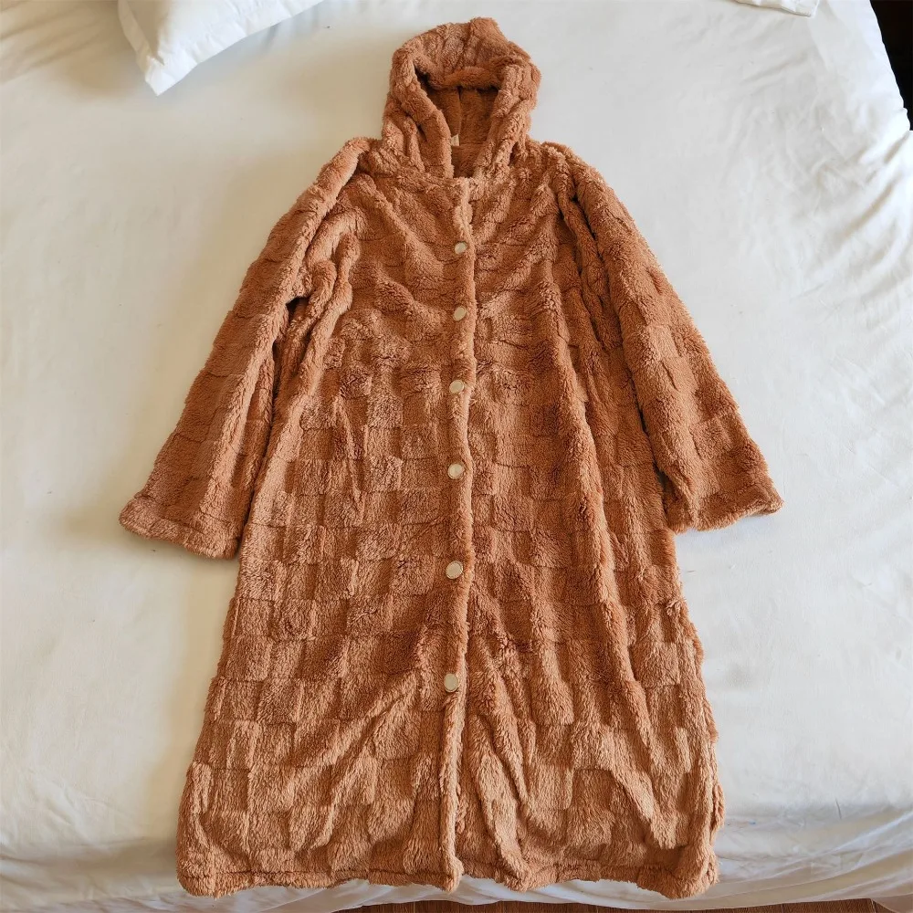 Flannel Thicken Warm Bathrobe for Women Autumn Winter New Long-Sleeve Comfortable Hooded Robe Soft Loungewear Home Sleepwear