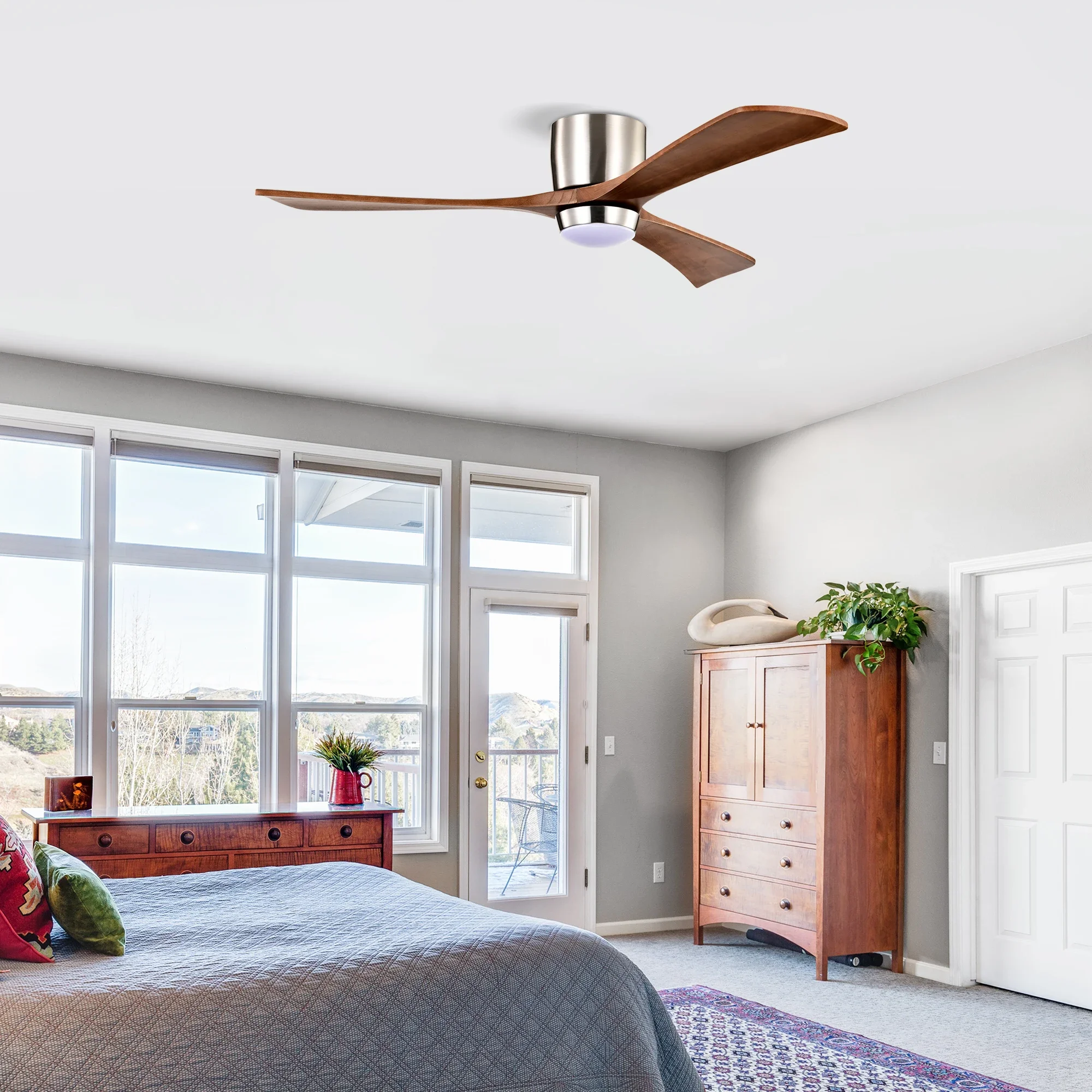 

52" Ceiling Fan with Lights Remote Control,Quiet DC Motor 3 Wood Blade Ceiling Fans 6 Speed Levels, Reversible Ceiling Fan
