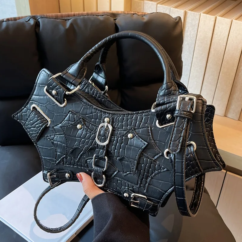

Gothic Bat Wing Shoulder Bag Women's Rock Punk Style with Studs Handheld and Crossbody, PU Material