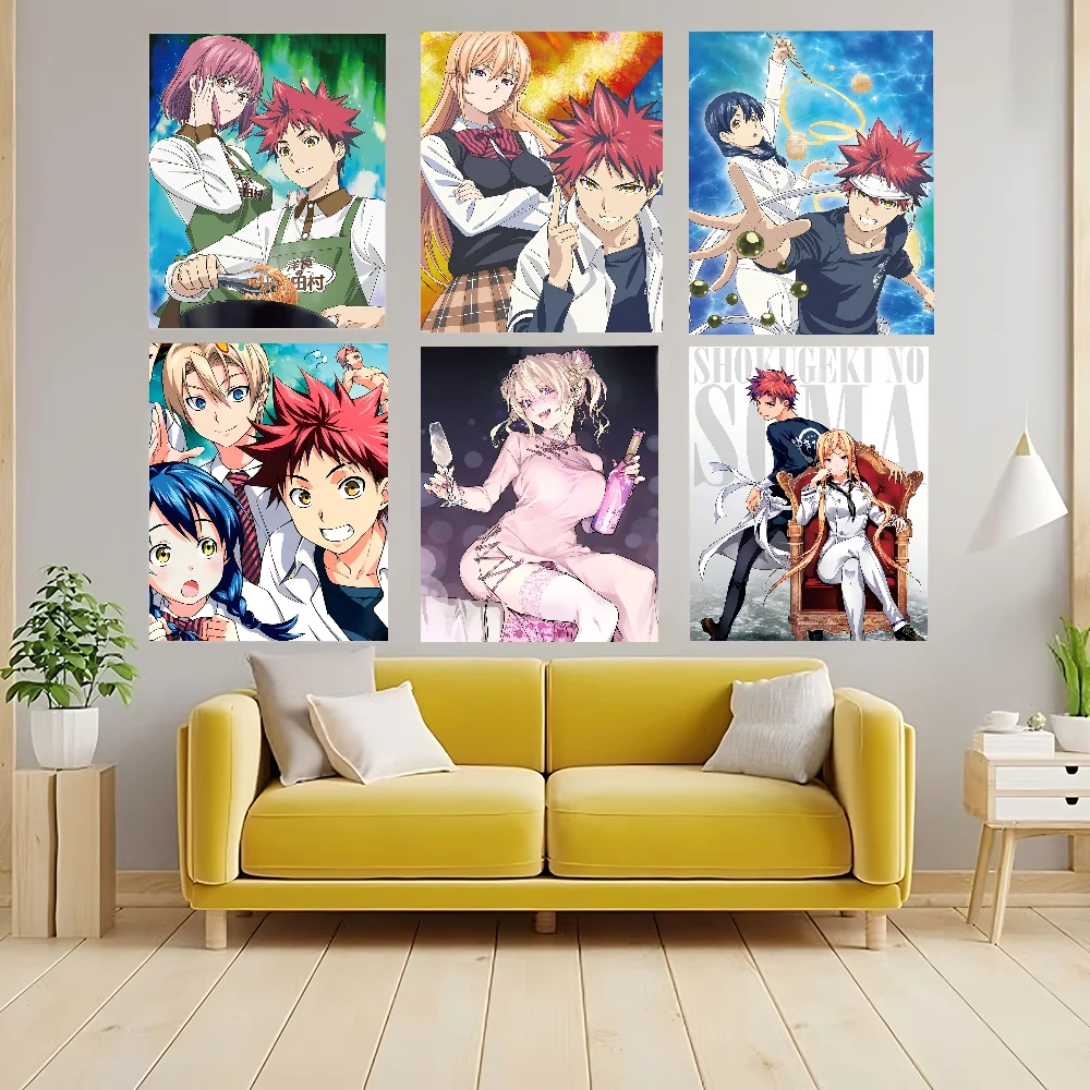 Pósteres Vintage de Anime Food Wars Shokugeki No Soma, impresiones de papel blanco adhesivo, carteles artísticos, pegatinas de pared