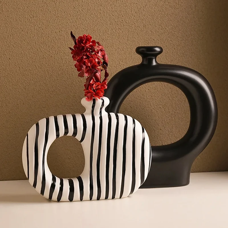 American Zebra Pattern Ceramic Vase Artificial Flower Decorative Desk Ornaments Flower Arrangement Vase Aesthetic Decoration
