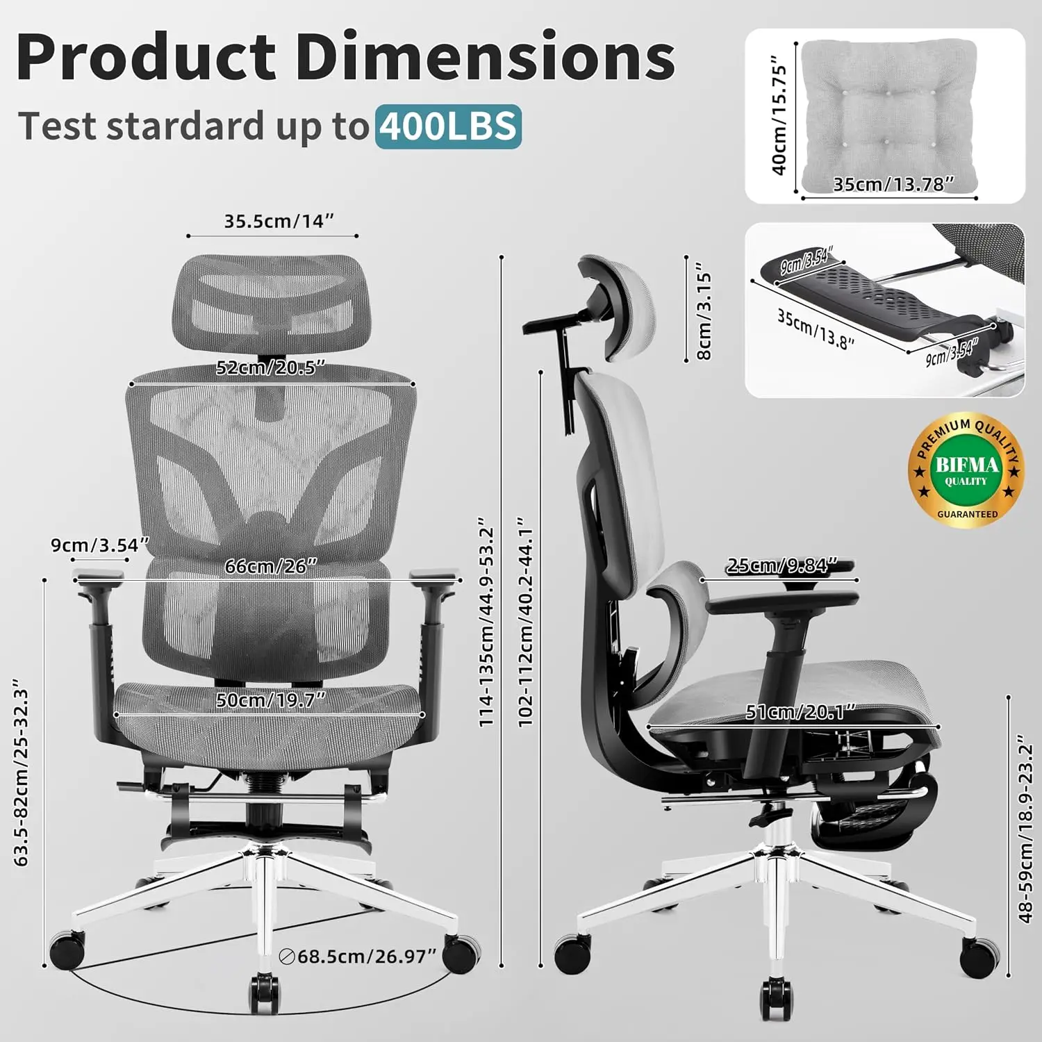 Ergonomic Office Chair Footrest 4-Level Lumbar Big Tall 155° Tilt Wide Cushion 3D Headrest Armrests High Back Desk, Customized