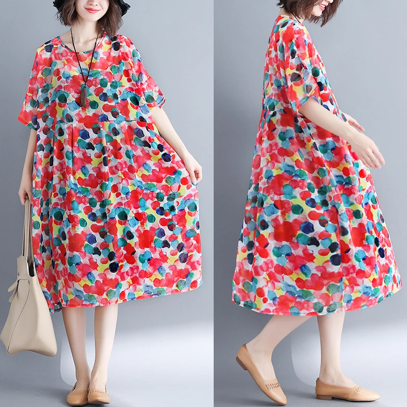 Été nouvelle grande taille femmes Dr taille haute jupe évasée à pois imprimé fleuri ort Sve mousseline de soie Maxi Dr coréen Sle