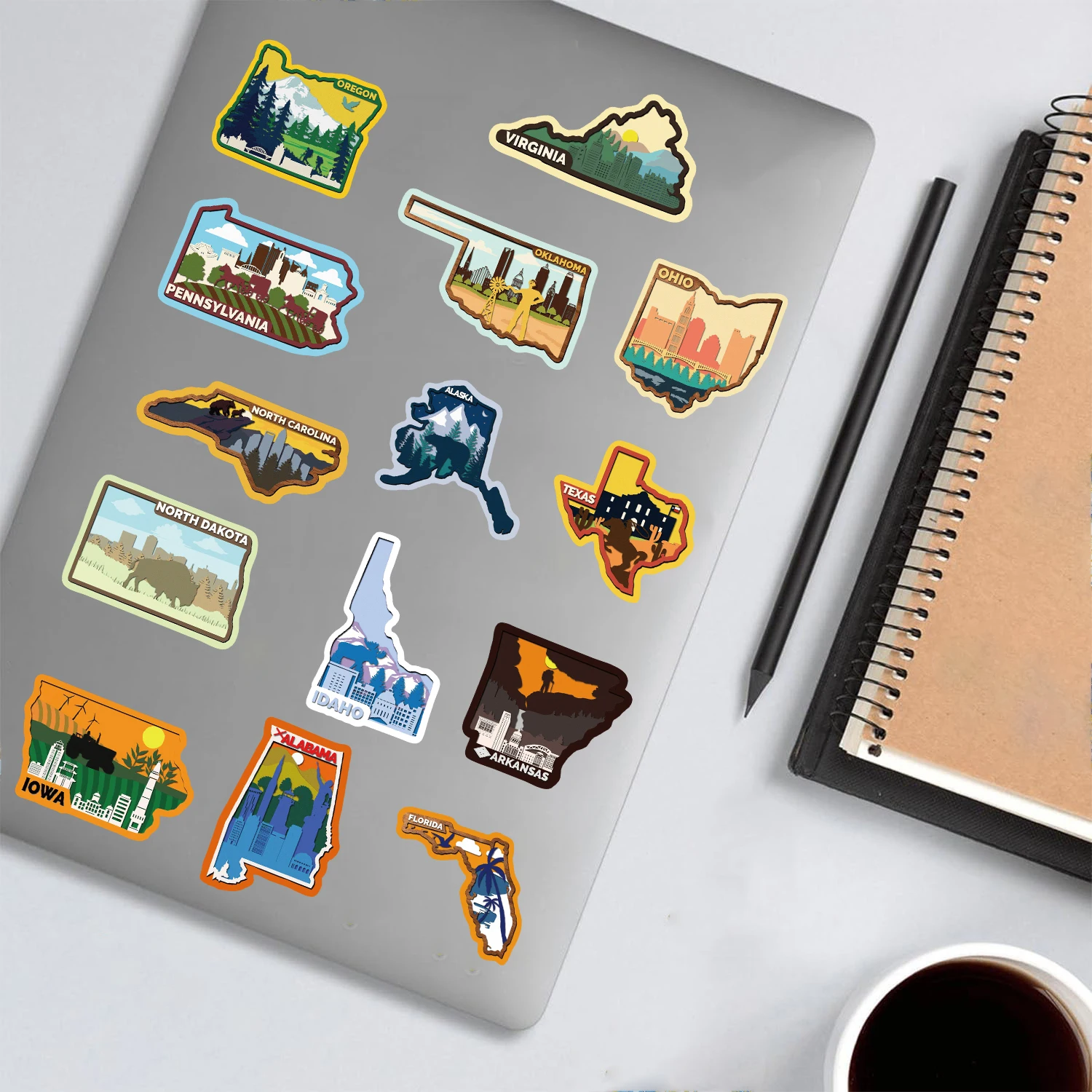 50PCS Colorful Border States In The United States Sticker Harajuku Kawaii Aesthetic Guitar Streetwear Motorcycle Phone Stickers