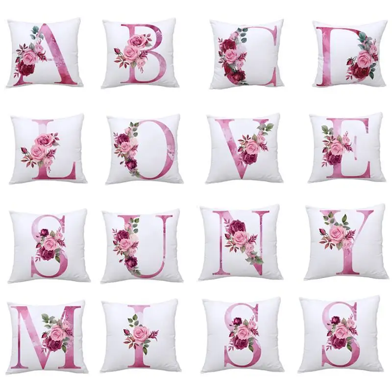 45*45cm Pink Pillow Case Cushion Cover Throw Pillowcase Alphabet  26 Letters  Initial Pillowcases Sofa Bedroom Decorative