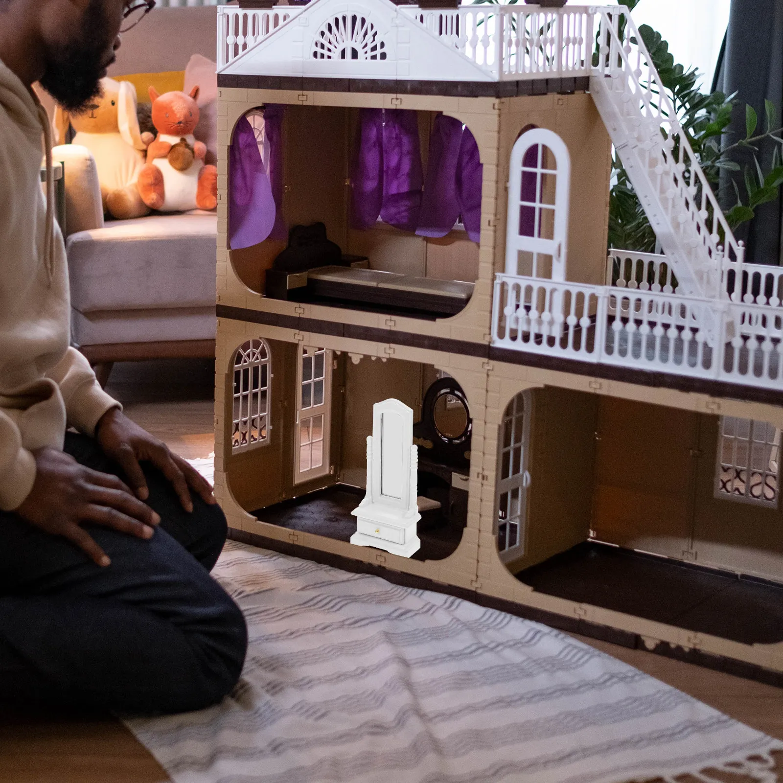 

Miniature Dressing Mirror Fine Craftsmanship Beautiful Appearance Mini Furniture Miniature Mirror for Mini House Decor