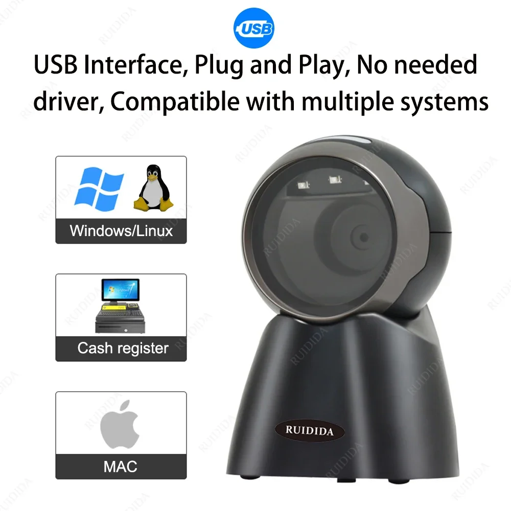

Настольный USB-проводной считыватель штрих-кодов Hands-Free, платформа сканера QR-кода, автоматическое сканирование, сканер штрих-кода 1D 2D