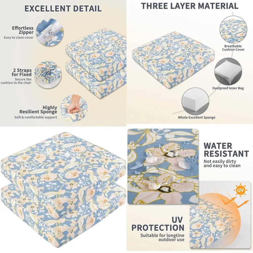 

Набор из 2 водонепроницаемых подушек для уличных стульев 20x20x4 с завязками, цвет синий