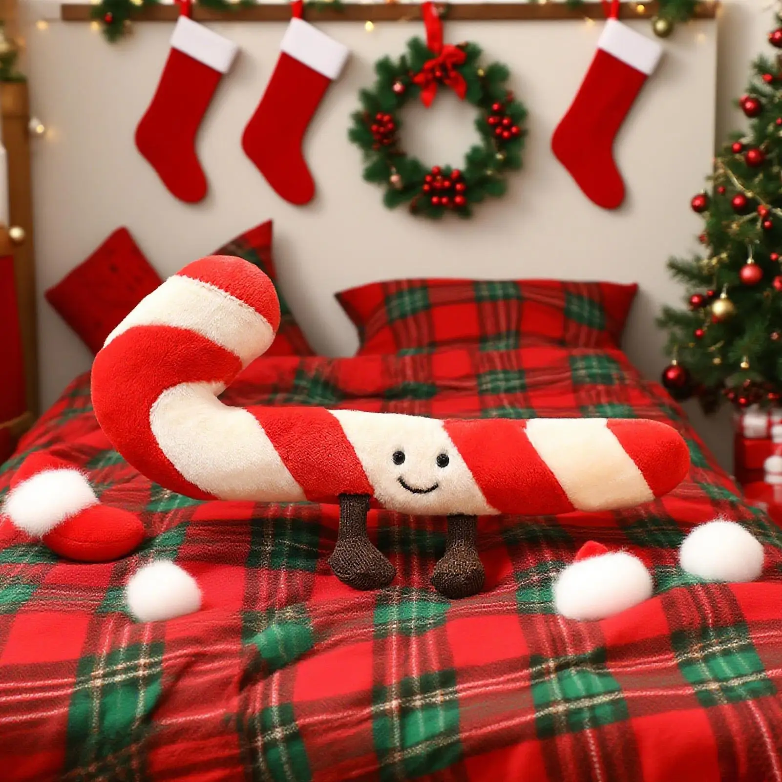 Kerst Candy Cane Kussen Peperkoek Huisdecoratie Pluche Sierkussen Winter Home Decor Woonkamer Slaapbank Kussens