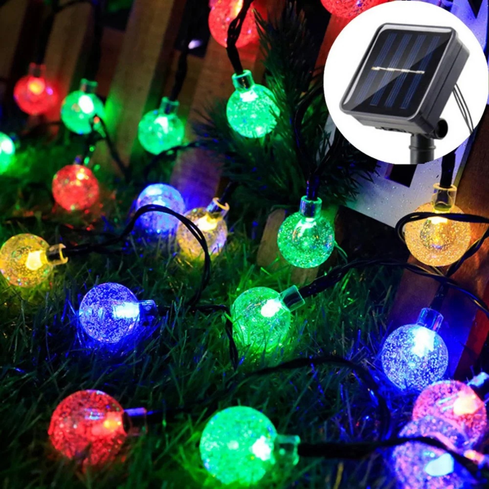 LED ضوء الشمس سلسلة اكليل كرة فقاعات في الهواء الطلق الجنية الشمسية جارلاند مصباح حفل زفاف عطلة شرفة عيد الميلاد الديكور