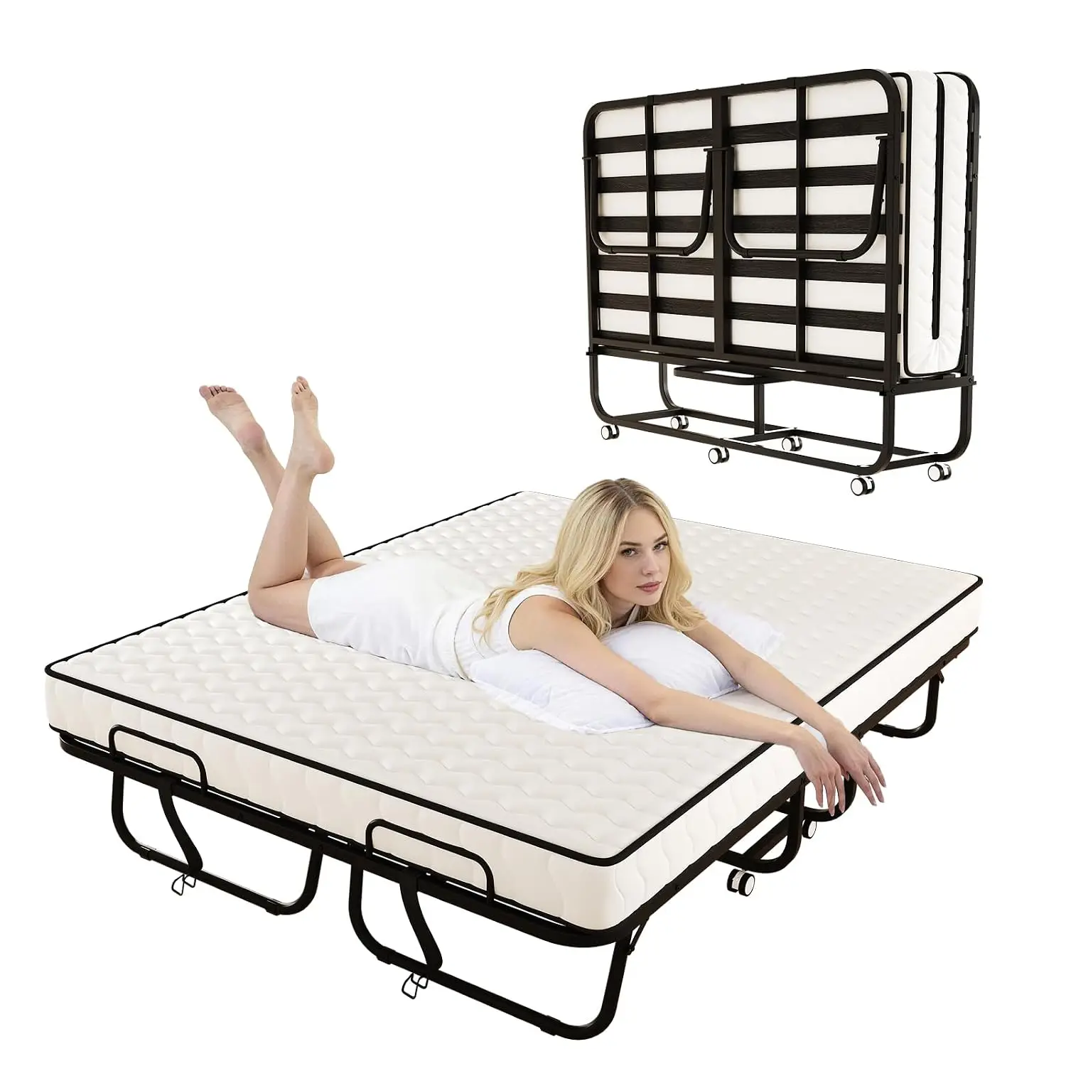 Full Size Folding Bed with 5 Inch Memory Foam Mattress, 79