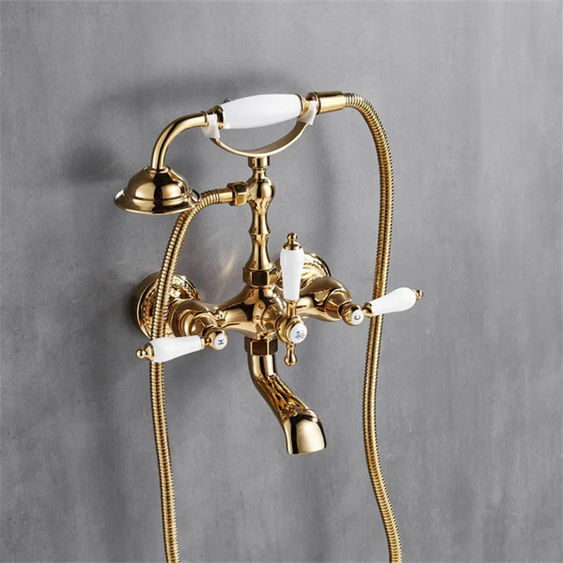 Bathroom Bathtub Faucet Set Wall Mounted Classical Style Brass Shower Faucet Set Gold /Chrome Finished shower faucet set