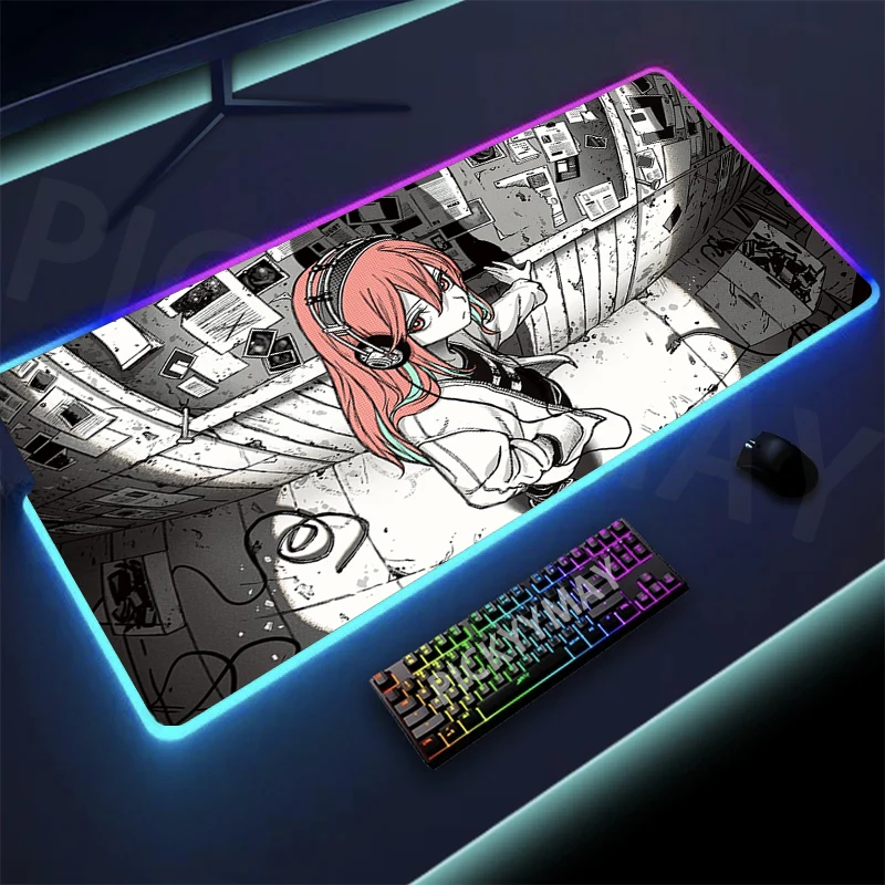 

Large RGB Mouse Pad Black And White Anime XXL Gaming Mousepad LED Mouse Mat Gamer Mousepads Table Pads Keyboard Mats