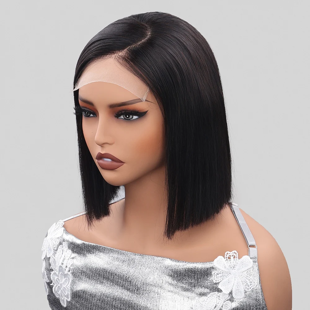 100% Human Hair Glueless Bone Straight Short Bob 5x5 Lace Frontal Wigs With Drawstring Straight Lace Front Wigs ShineEase