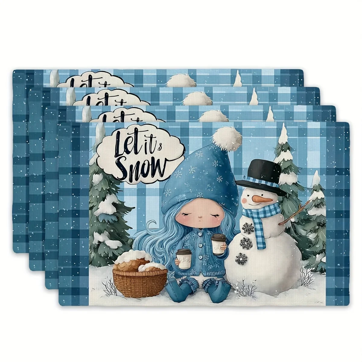 

4 шт. салфетки с принтом — зимние теплые салфетки «Снежная фея», прямоугольные коврики для кухонного стола (12 x 18 дюймов), идеально подходят для праздника Gat