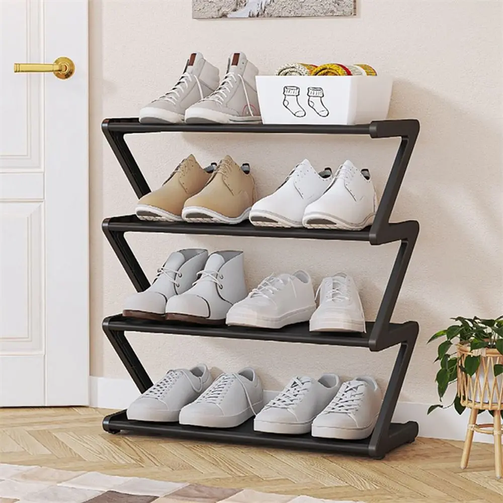 

Black/White/Pink Doorway Shoe Rack Simple Plastic Space Saving Shoe Storage Rack Z-Shaped Assembled Shoe Stand Students