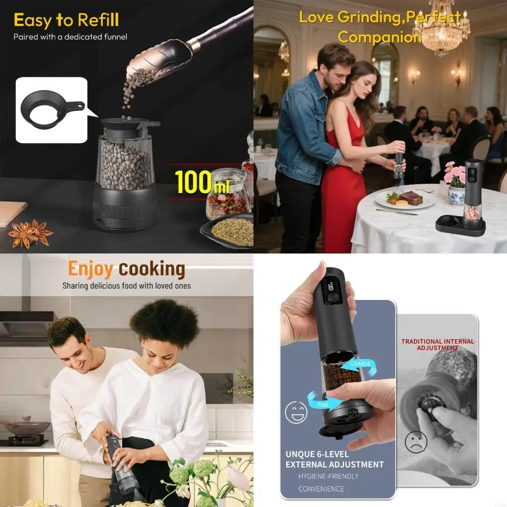 

Набор перезаряжаемых мельниц для специй, светодиодные индикаторы питания, прозрачный контейнер на 100 мл, вариант с двойной L5BE