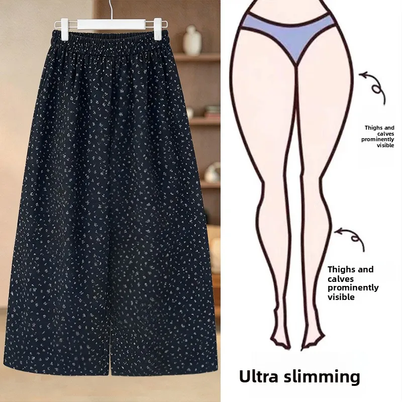 

Summer Floral Casual Pants Women plus Size Wide Leg Nine Points Slimming High Waist Pocket Detail Daily Wear Comfortable Fit