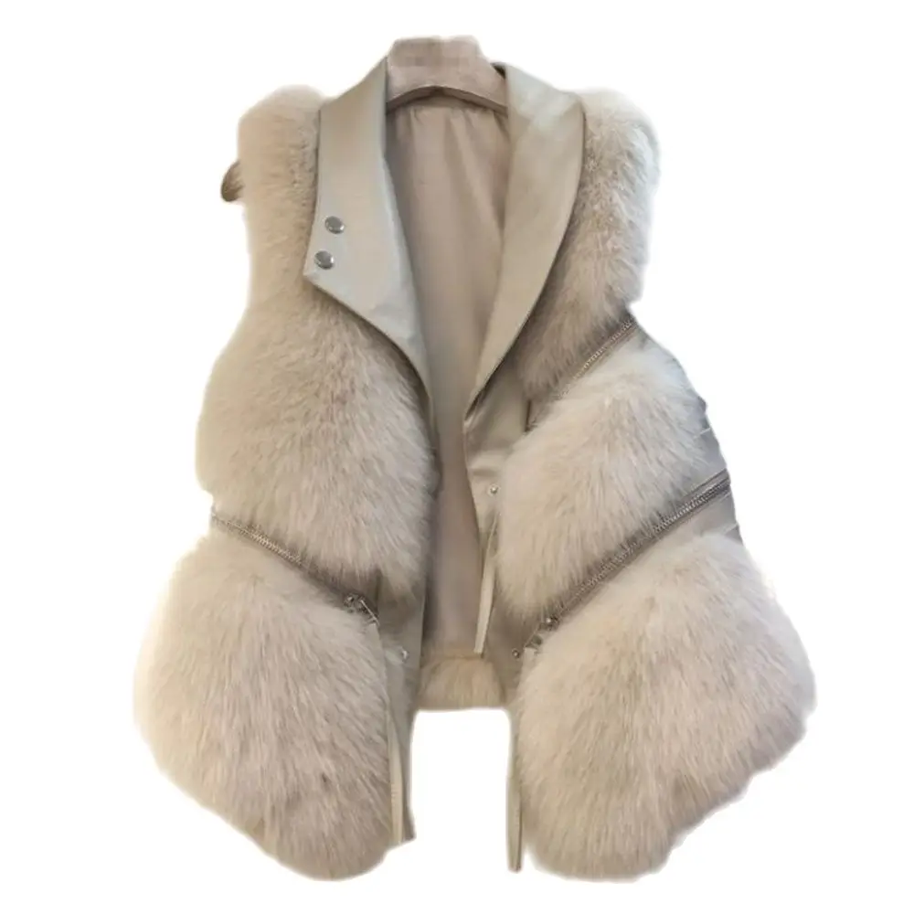 Faux Fur Vest Coat Women'S Lapel Sleeveless Buckle Slim Fit Hot Sale Teddy Coat 2024 High Street Plush Fur One Piece Jacket