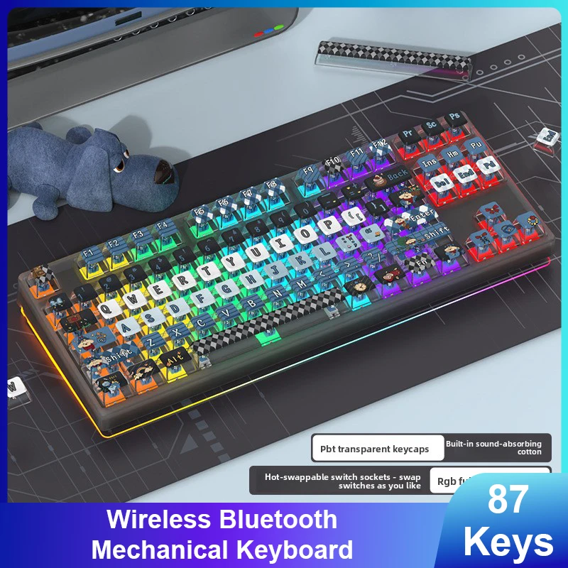 

87 Key Wireless Bluetooth Mechanical Keyboard for RGB Customization Hot-Swappable Switches with Transparent Design for Gaming