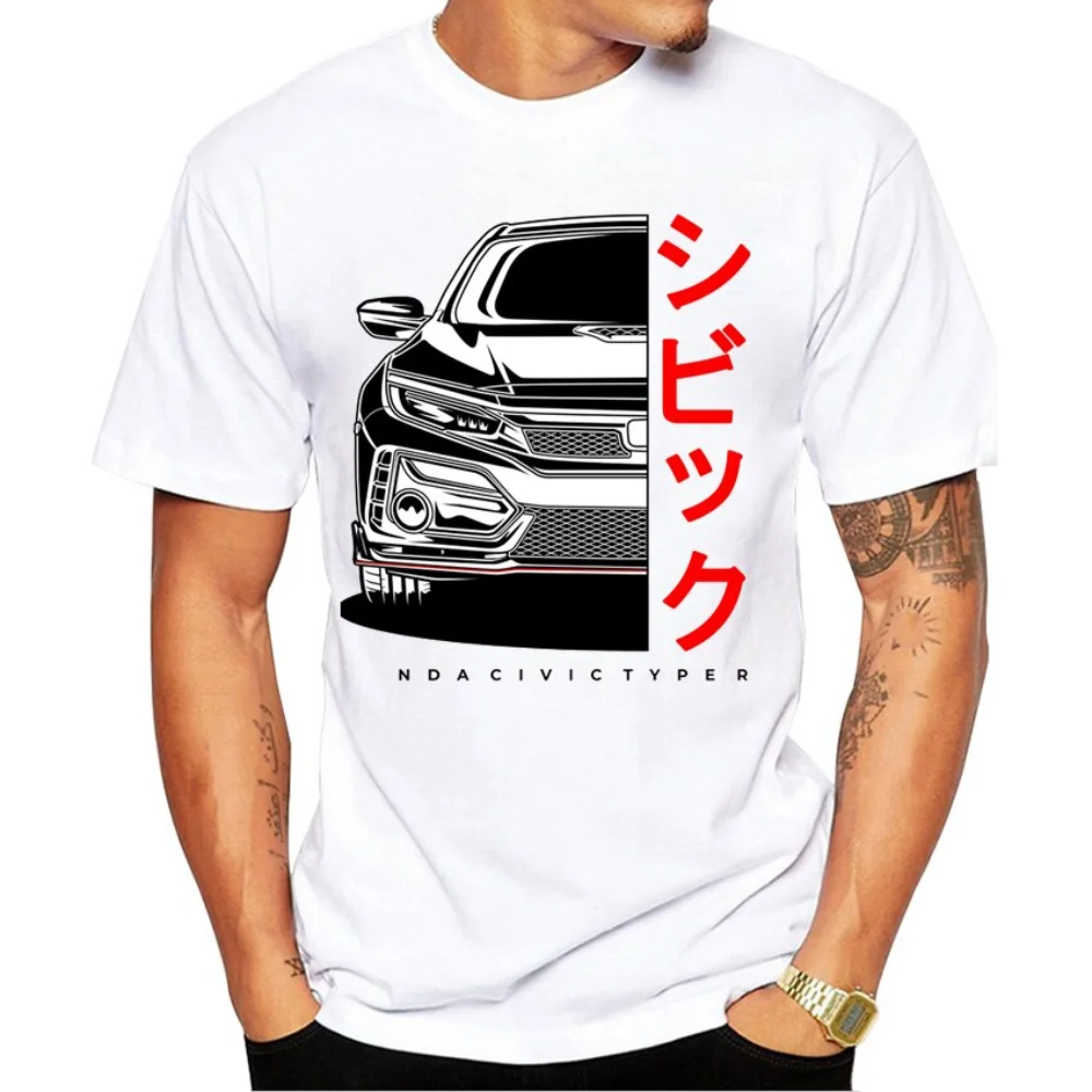 Classic Civic Type R Tshirt New Summer Men Short Sleeve Jdm Legends Printing T-shirt Hip Hop Boy Casual Tops Sport Car White T