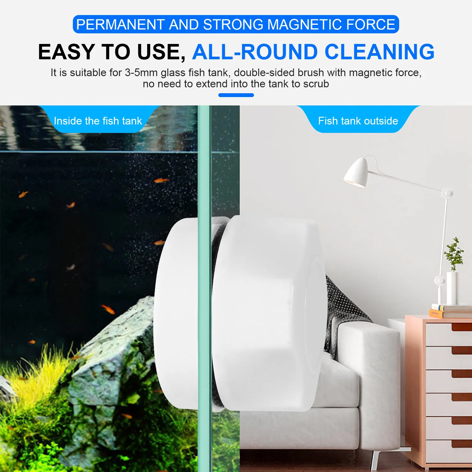 Aquarium Magnetic Brush Heavy Duty Fish Tank Cleaner Strong Magnet Adhesion Algae Scraper Glass Safe Floating Function