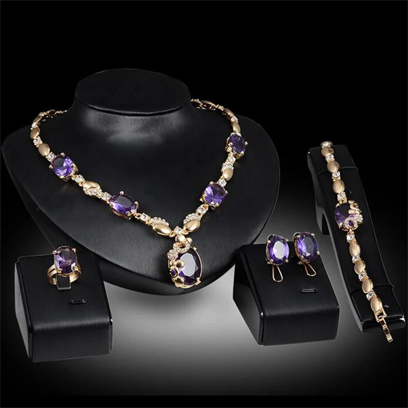 Fashion imitation emerald jewellery necklace set bridal high grade alloy jewellery set of four