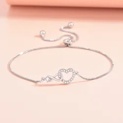 Bracelet coeur personnalisé en cristal pour femme, argent regardé 925, bijoux fins, créateur de mode, fête de mariage, fiançailles, cadeau d'anniversaire