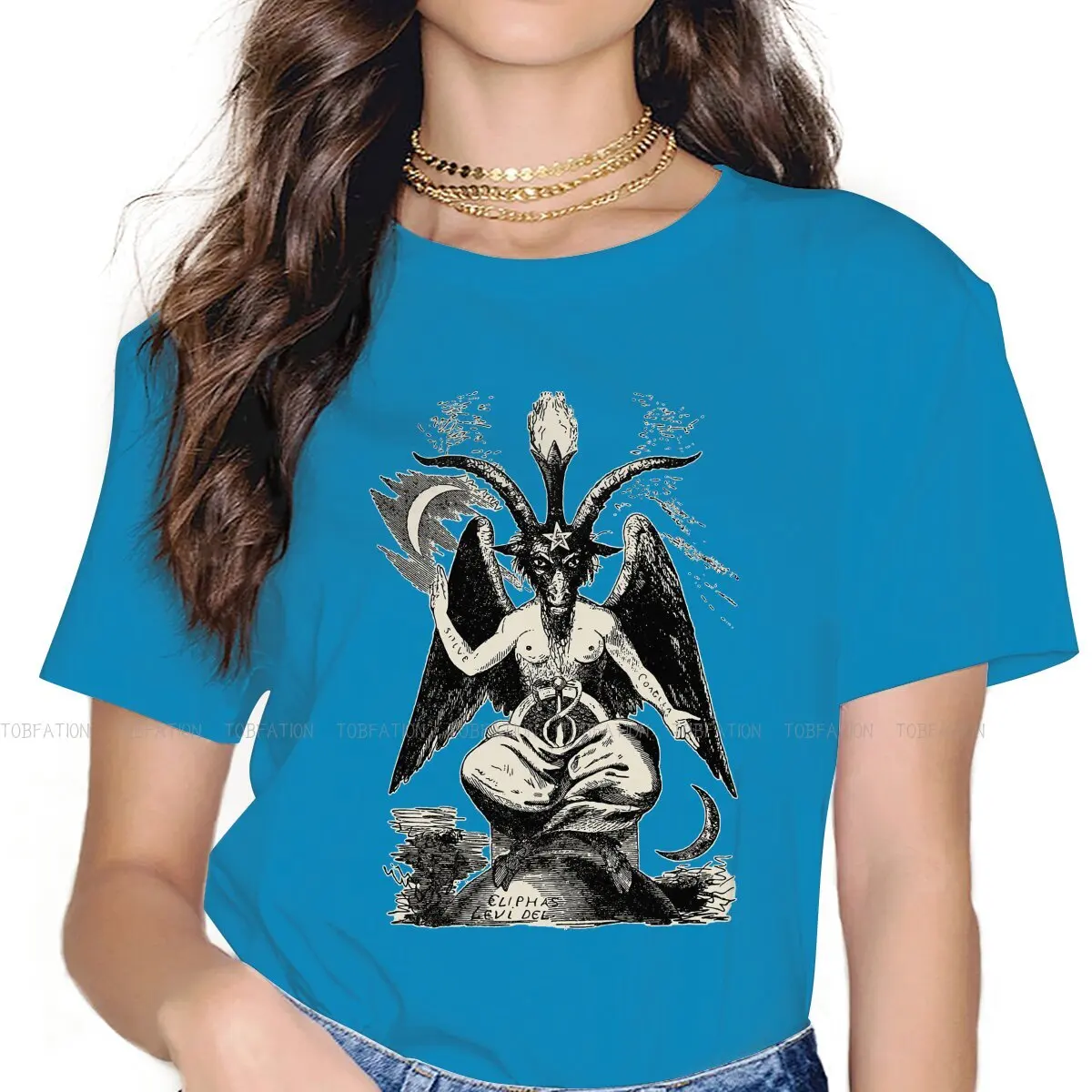 Baphomet 4XL TShirts Lucifer Hell Demon Bible Woman Graphic Fabric Tops T Shirt O Neck