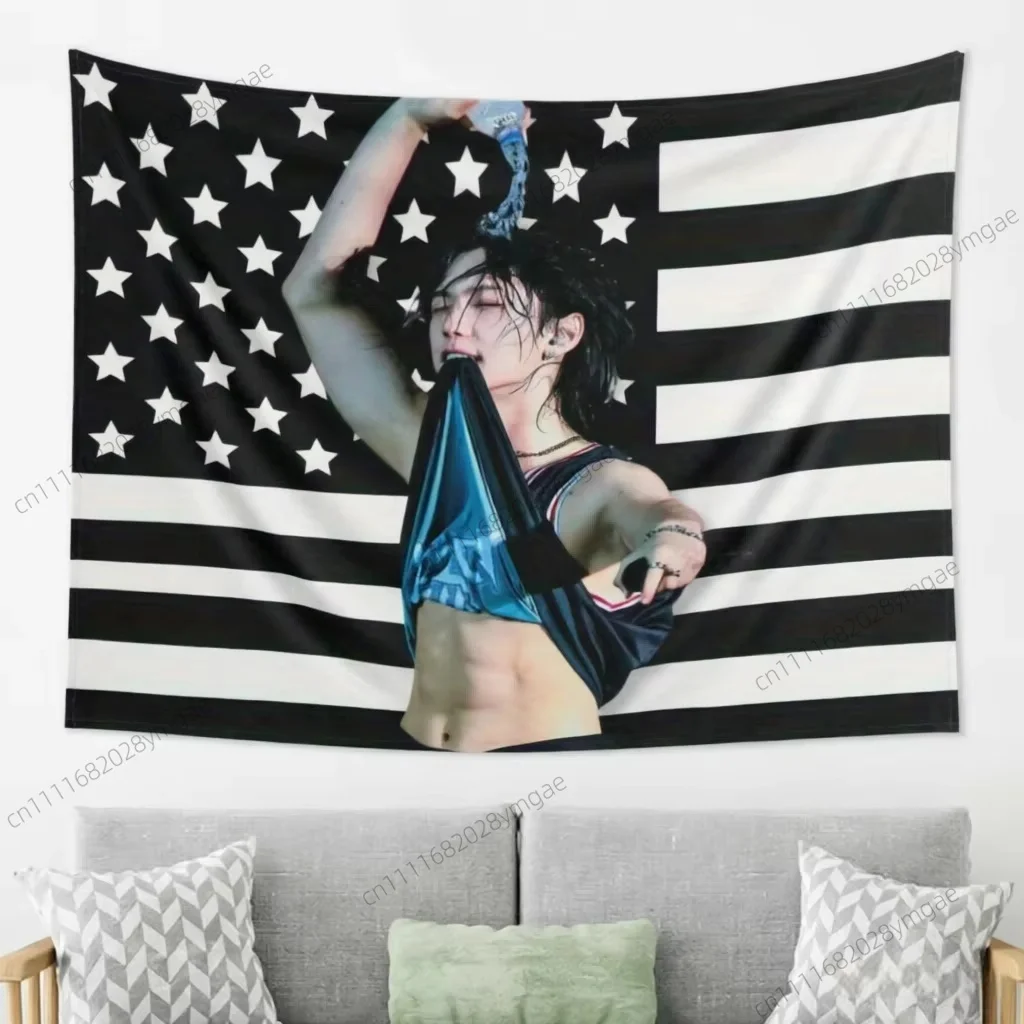 Unique Poster Tapestry SKZ F-Felix American Flags Wall Hanging Tapestries Aesthetic Bedroom Background Cloth Kpop Banners Decor view 2