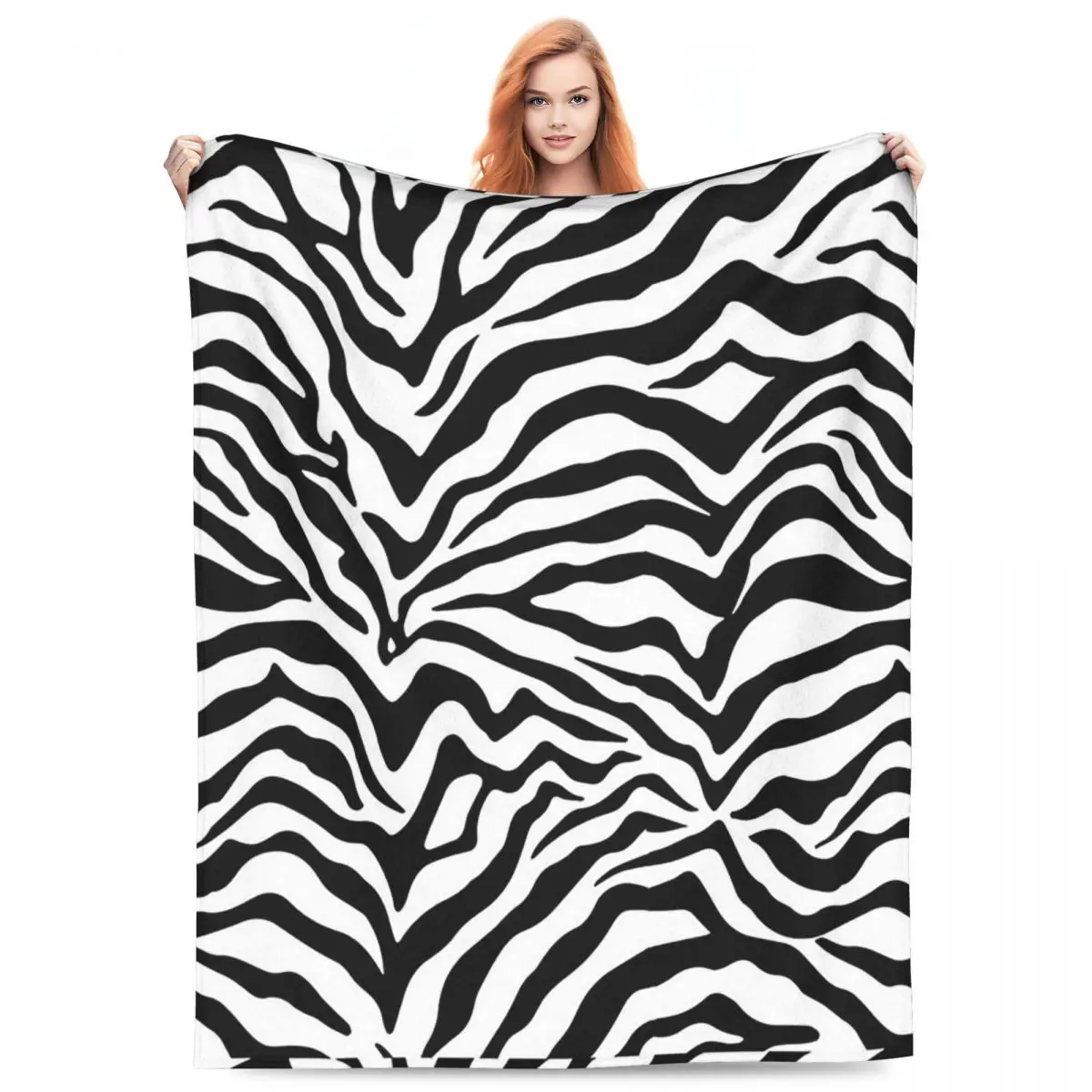 Zebra Print Blanket Fleece Sofa Throw Blanket Warm for Home Bedroom Outdoor Throws Bedspread Quilt