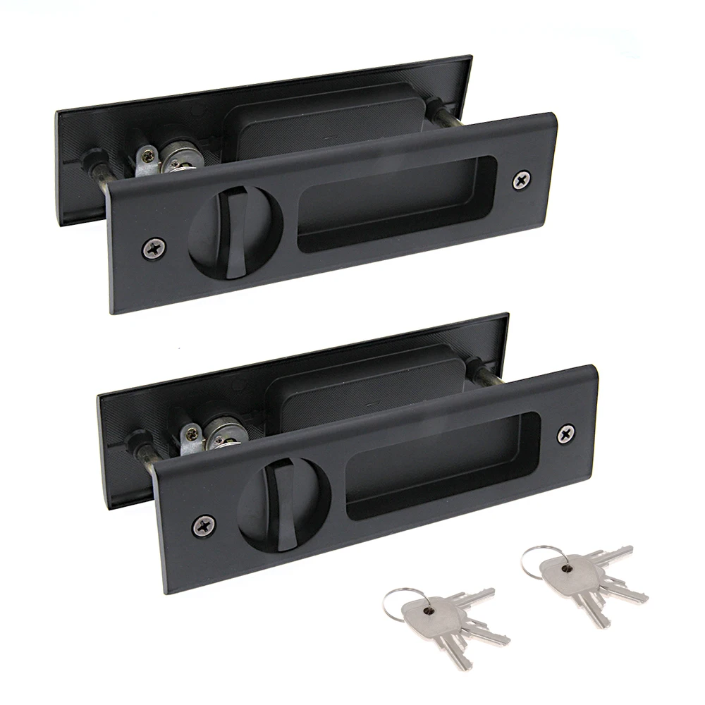 Imagem -06 - Black Invisible Recessed Handle Trava com Chaves Interior Bolso Door Lock Deslizante Barn Door Lock Móveis Hardware 6.3