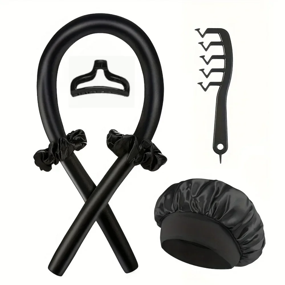 6PCS Heatless Curling Rod Headband Soft Hair Curler No Heat Hair Rollers Overnight Lazy Curls Sleeping Cap Comb Styling Tools