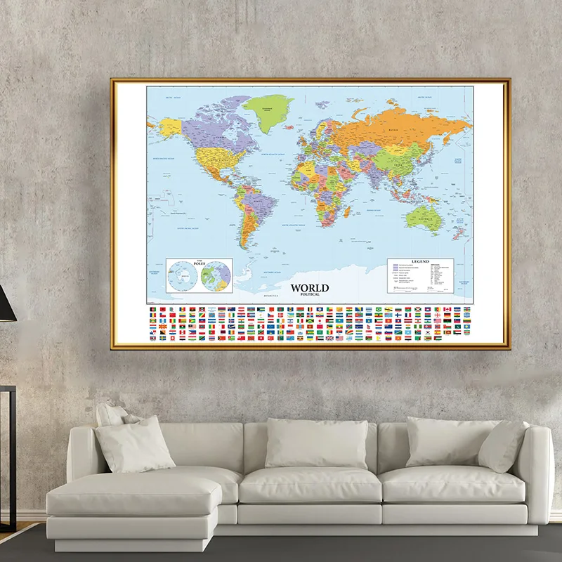 O mapa do mundo 150x100cm pintura em tela não tecida decoração de parede cartão cartaz decoração para casa imagem pendurada material escolar