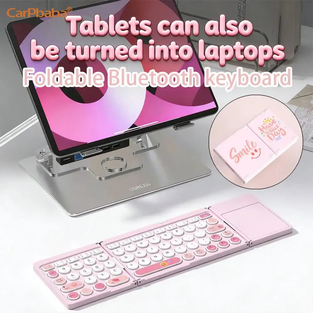 Pink Keyboard With Touchpad Cute Foldable Bluetooth Keyboard Rechargeable Silent Portable For Laptop Tablet Office Women Girl