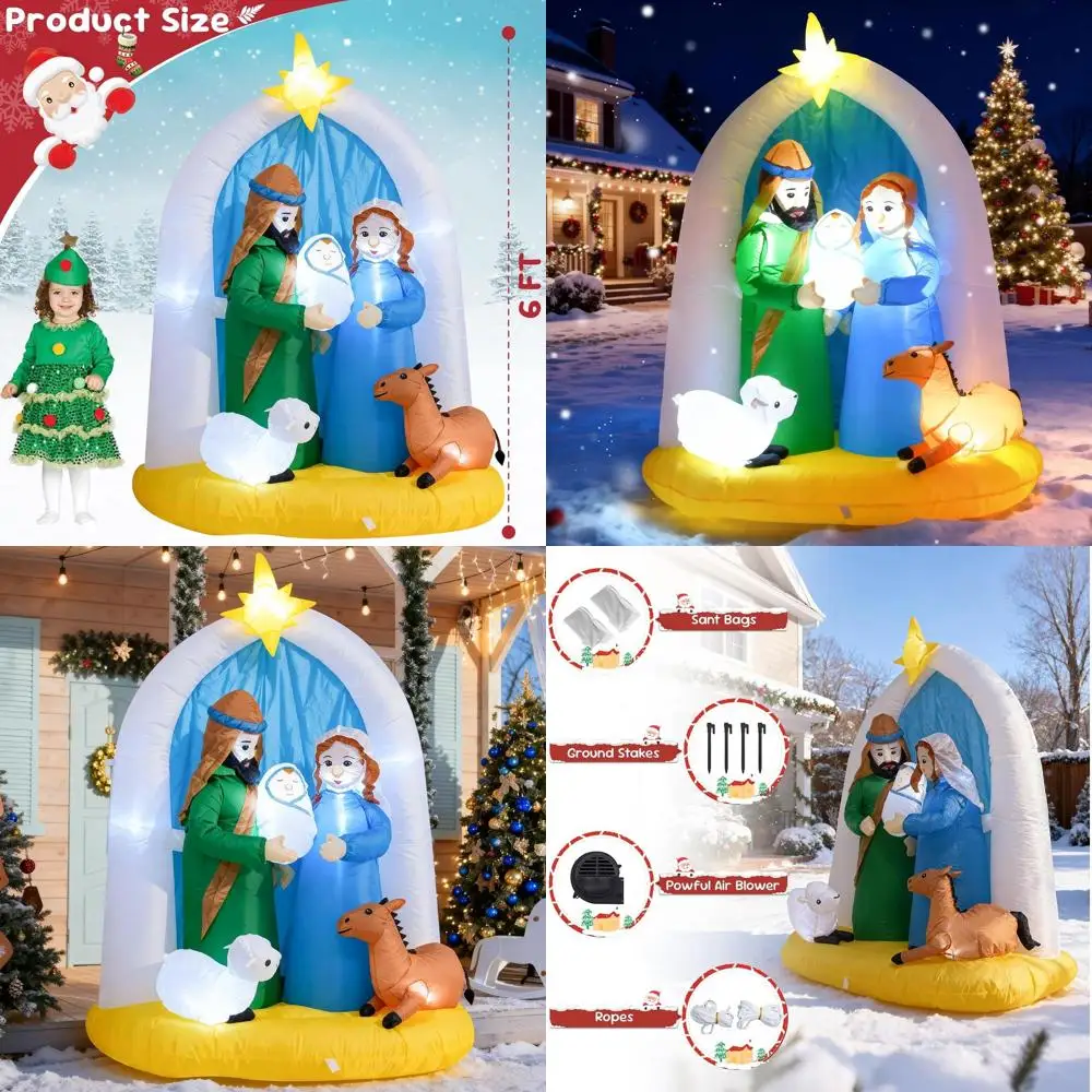 

Рождественская сцена в помещении и на открытом воздухе, надувной рождественский декор со светодиодной подсветкой, украшение для газона в саду, с изображением Мэри, Джозефа, B