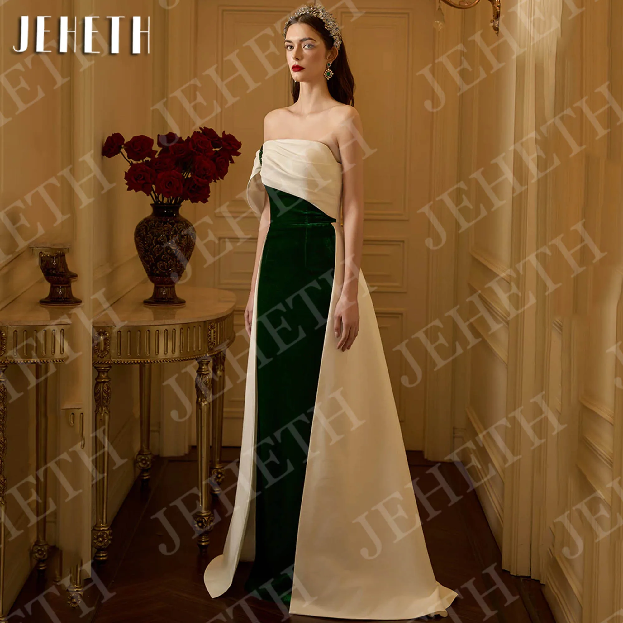 JEHETH une épaule robes de soirée sirène longue velours élégant femmes robe de soirée de bal longueur de plancher personnalisé Une épaule robes de soirée sirène longue velour élégante femmes robe de bal longueur de pla