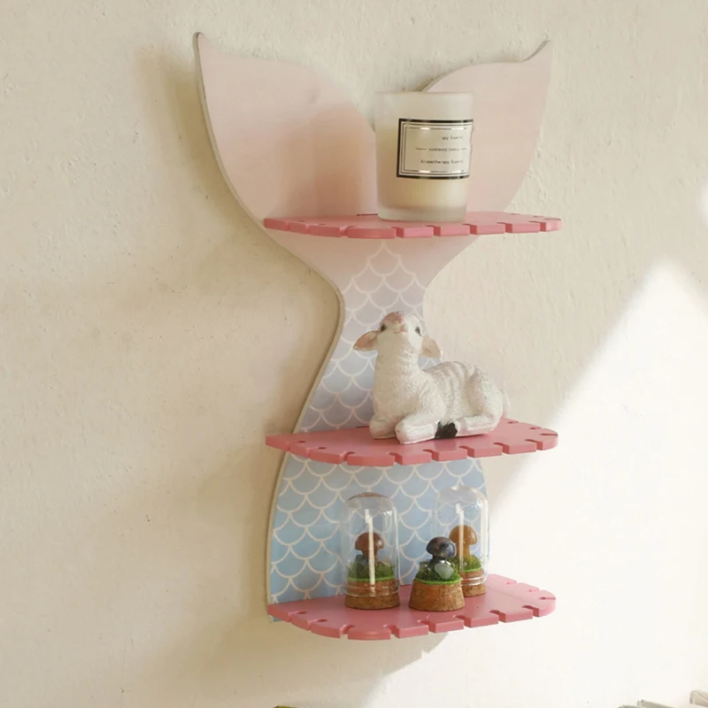 Wooden Colorful Fishtail Shelf Crystal Wall Shelf Home Bedroom Decoration