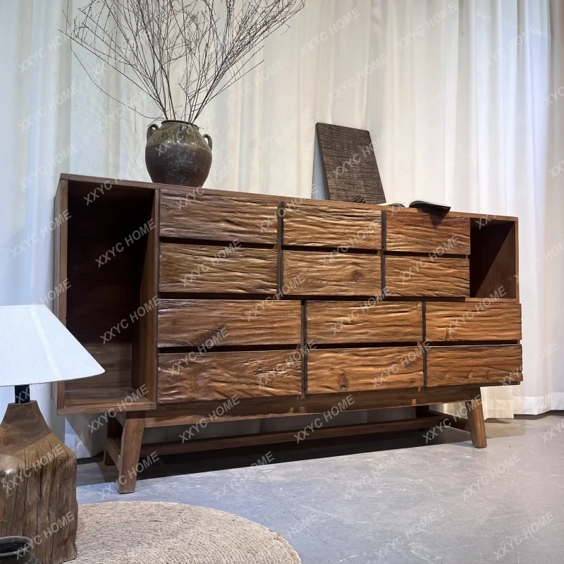 

Wabi-sabi medieval drawer weathered old wood retro zen decorative side cabinet