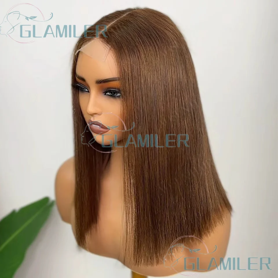 شعر بشري بني حريري مستقيم 5x5 حرير قاعدة إغلاق الباروكات قبل قطعها كامل نهاية قطع 13x6/360 كامل الدانتيل الباروكات مع عقدة ابيض