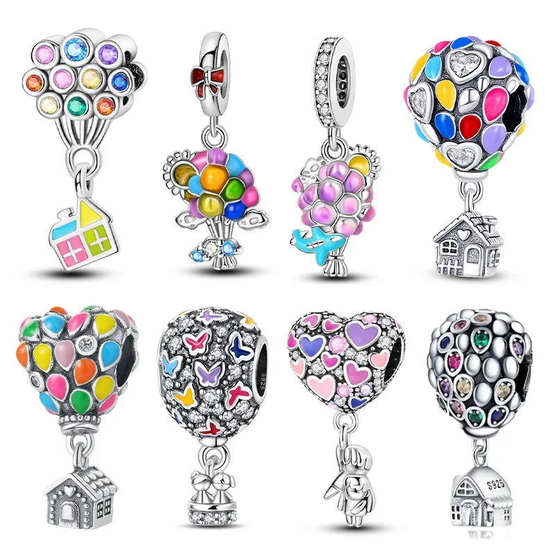 925 Silver House & Balloons Charm Flower Beads Dangle Charms Collection Fit Original Bracelet Pendant Diy Jewelry for Women Gift