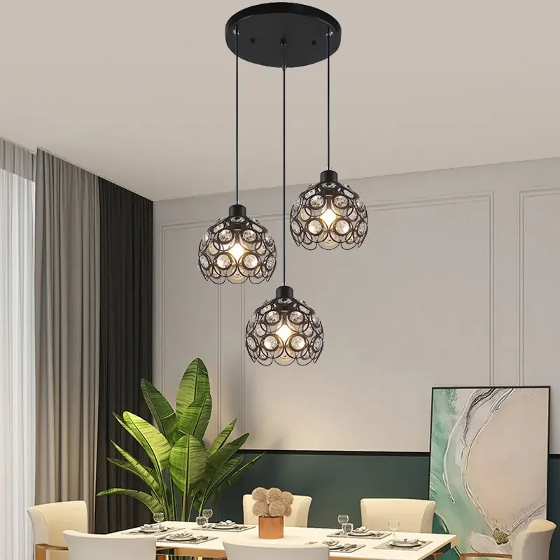 

Restaurant Pendant Lamp 3 Heads Long Nordic Modern Minimalist Creative Dining Room Bedroom Hallway Bar Counter Crystal Droplight